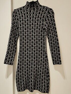 zara Black & White Knit Turtleneck bodycon Dress